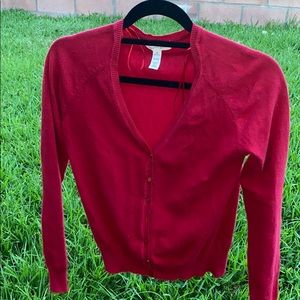 Red cardigan